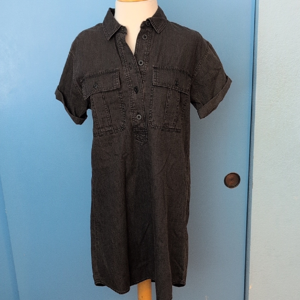 NWT Madewell Black Denim Shirt Dress Size XXS